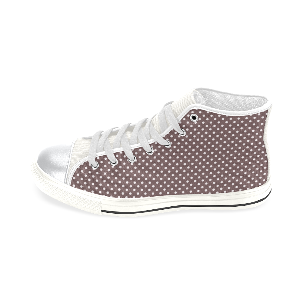 Chocolate brown polka dots High Top Canvas Shoes for Kid (Model 017)