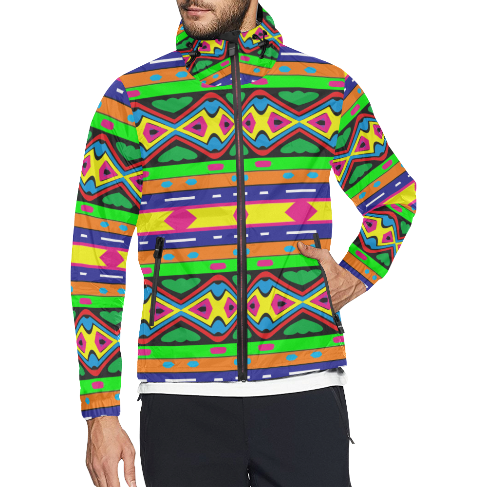 Distorted colorful shapes and stripes Unisex All Over Print Windbreaker (Model H23)