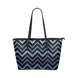 Steel Blue Chevrons on Black Background Leather Tote Bag/Small (Model 1651)