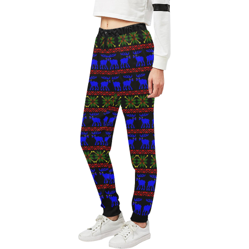 Christmas Ugly Sweater 'Deal With It' Reindeer Black Unisex All Over Print Sweatpants (Model L11)