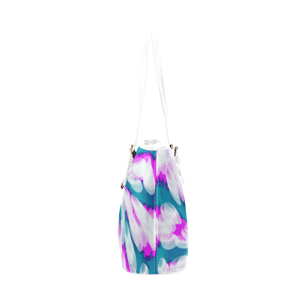 Turquoise Pink Tie Dye Swirl Abstract Leather Tote Bag/Small (Model 1651)