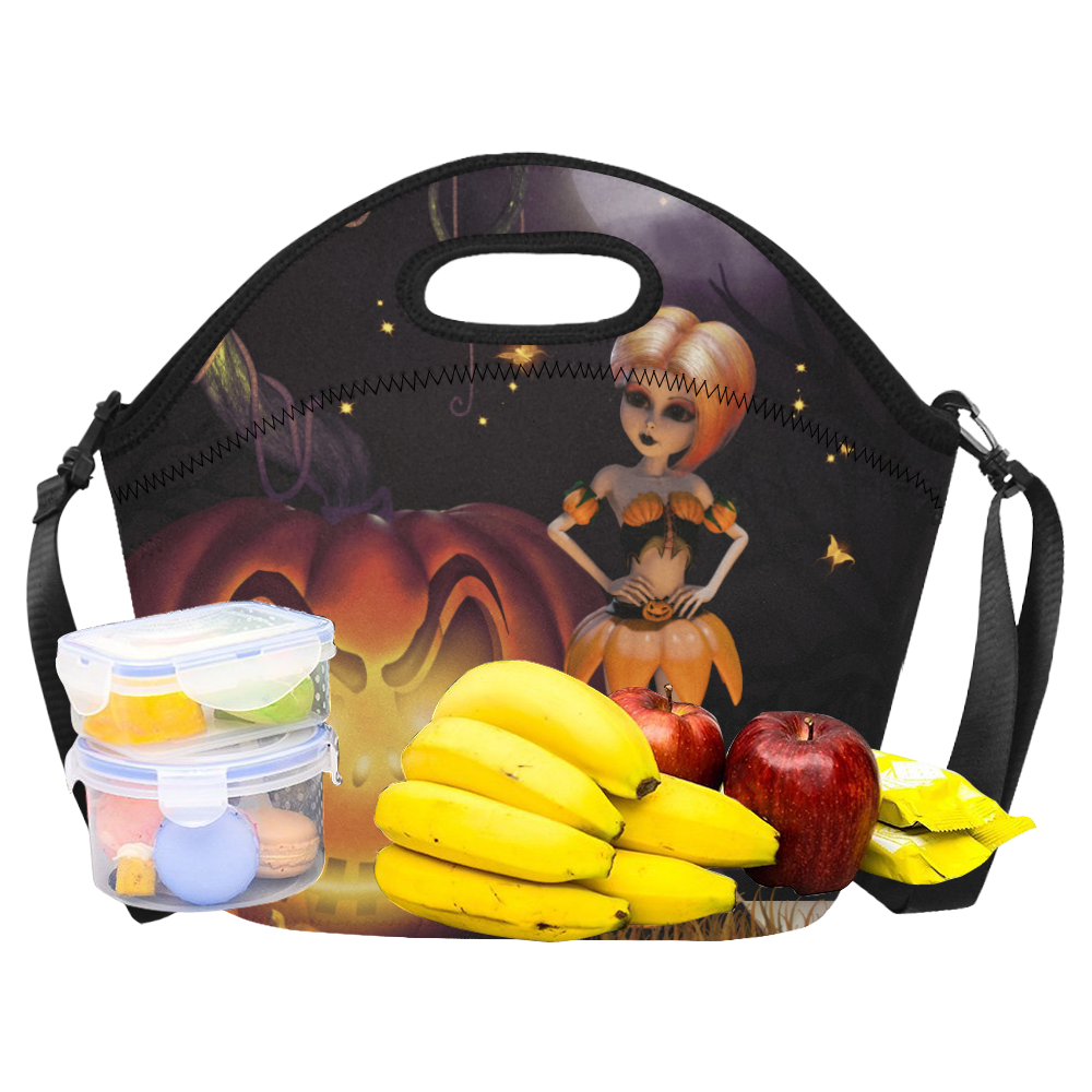 Halloween, girl with pumpkin Neoprene Lunch Bag/Large (Model 1669)