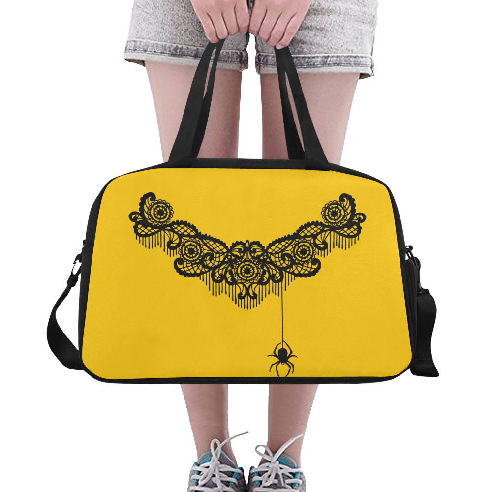 Spider Lace Yellow Fitness Handbag (Model 1671)