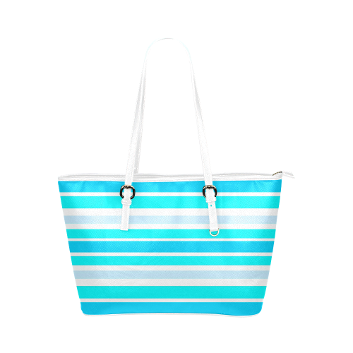 Summer Blues Stripes Leather Tote Bag/Small (Model 1651)
