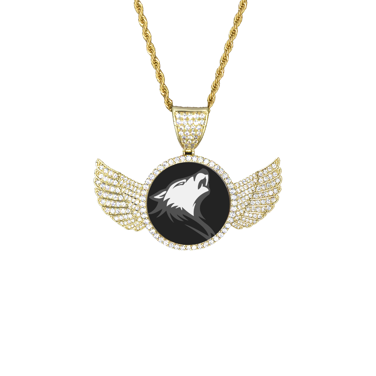 SILVER FOX Wings Gold Photo Pendant with Rope Chain
