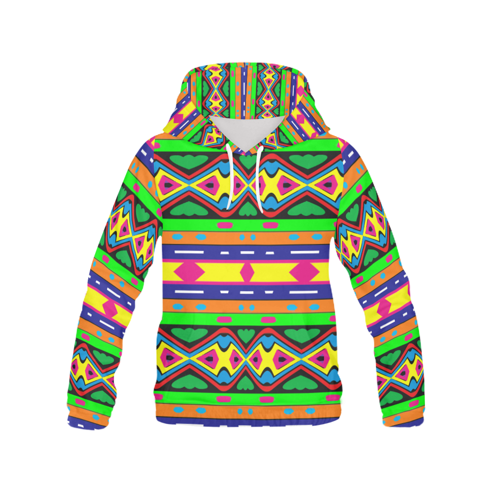 Distorted colorful shapes and stripes All Over Print Hoodie for Women (USA Size) (Model H13)