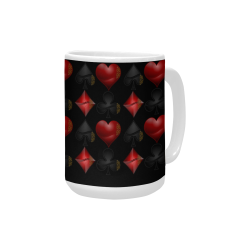 Las Vegas Black and Red Casino Poker Card Shapes on Black Custom Ceramic Mug (15OZ)