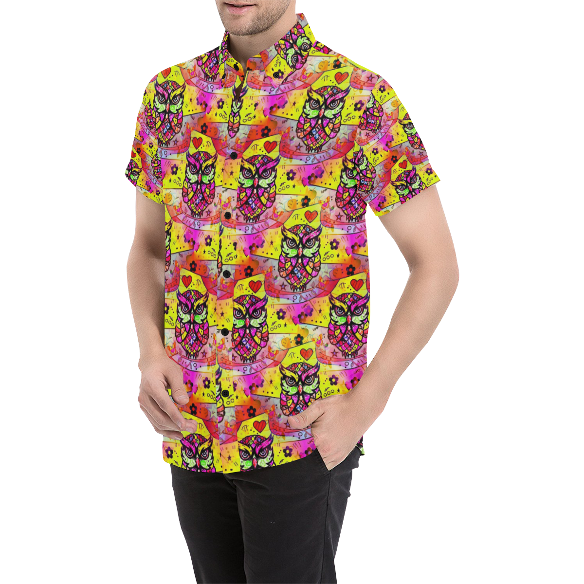 Owl Popart by Nico Bielow Men's All Over Print Short Sleeve Shirt (Model T53)