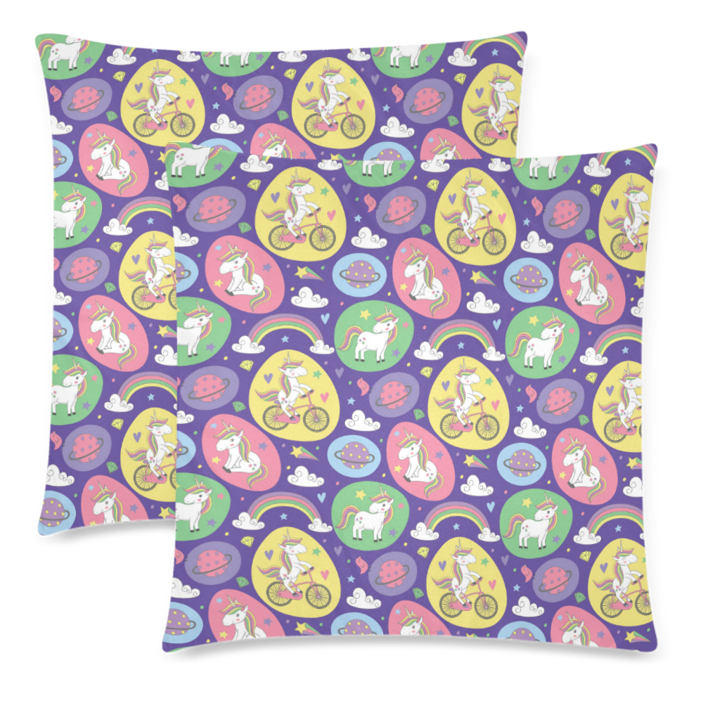 Planet Unicorn Custom Zippered Pillow Cases 18"x 18" (Twin Sides) (Set of 2)