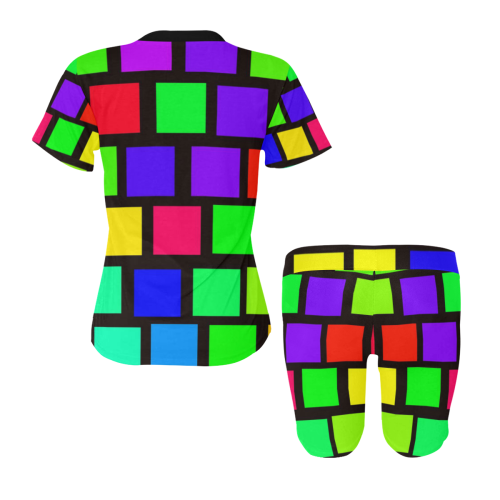 colorful checkered Women's Short Yoga Set