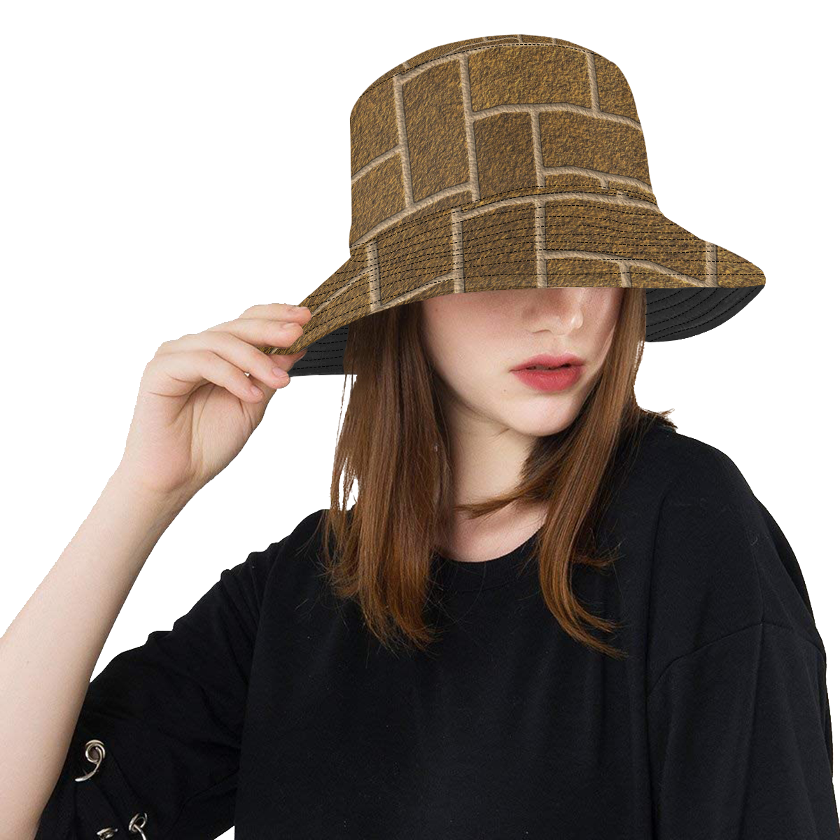 Gold Flaked Bricks All Over Print Bucket Hat
