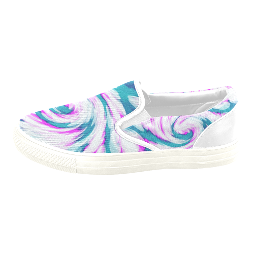 Turquoise Pink Tie Dye Swirl Abstract Men's Slip-on Canvas Shoes (Model 019)