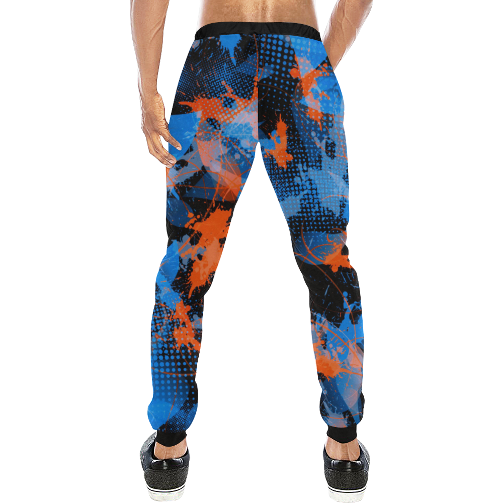Blue and Orange Graffiti Abstract Men's All Over Print Sweatpants (Model L11)