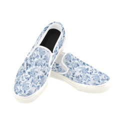 Blue and White Floral Pattern Men's Slip-on Canvas Shoes (Model 019)