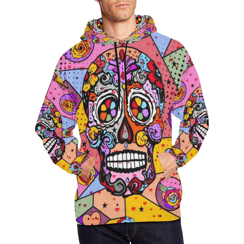 Skull Popart by Nico Bielow All Over Print Hoodie for Men/Large Size (USA Size) (Model H13)