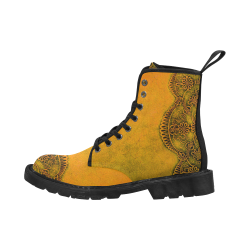 Distress Leather And Lace Pear (Yellow) Martin Boots for Women (Black) (Model 1203H)