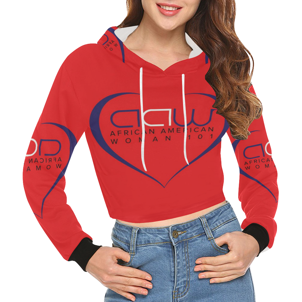 AAW101 Red Crop Top Sweater All Over Print Crop Hoodie for Women (Model H22)