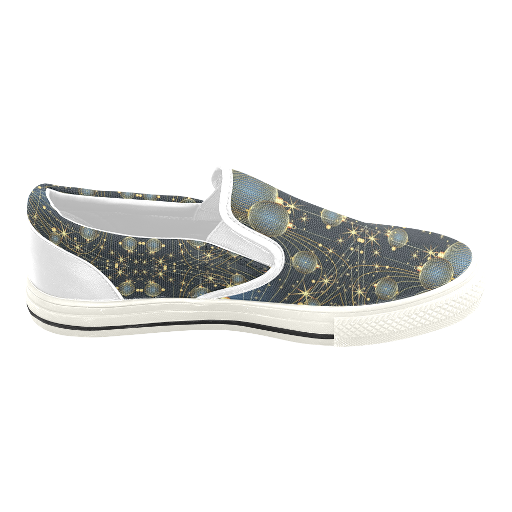 Golden Christmas Ornaments on Blue Women's Slip-on Canvas Shoes/Large Size (Model 019)