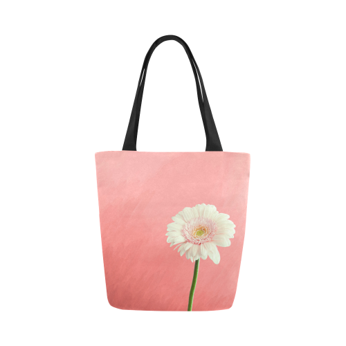 Gerbera Daisy - White Flower on Coral Pink Canvas Tote Bag (Model 1657)