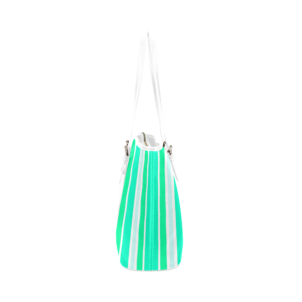 Summer Greens Stripes Leather Tote Bag/Small (Model 1651)