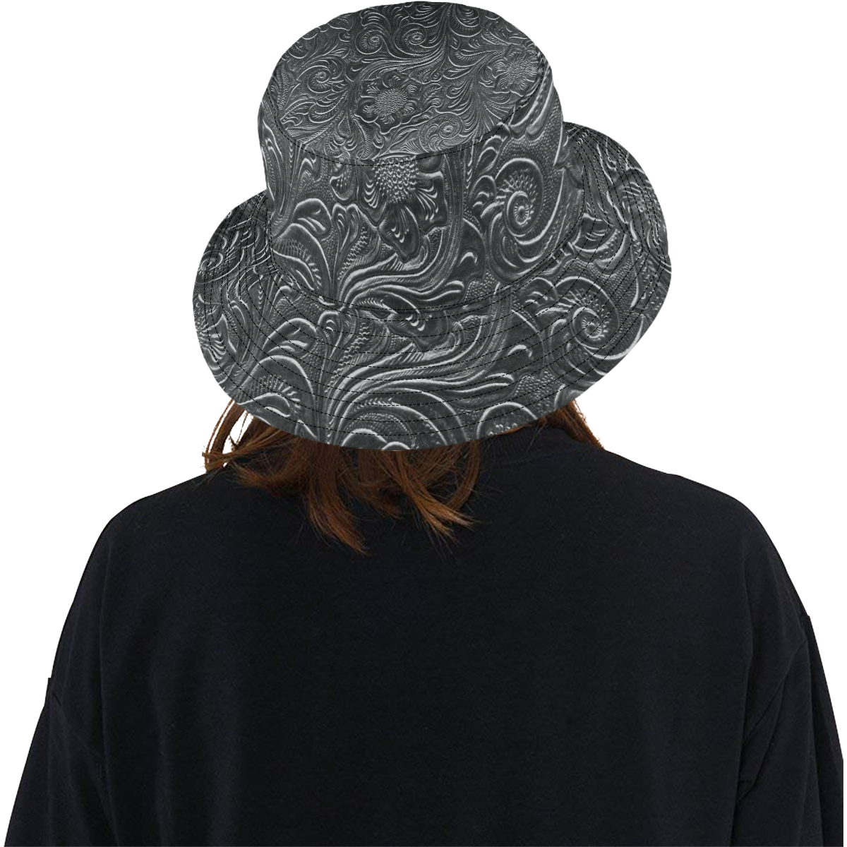 Embossed Silver Flowers All Over Print Bucket Hat