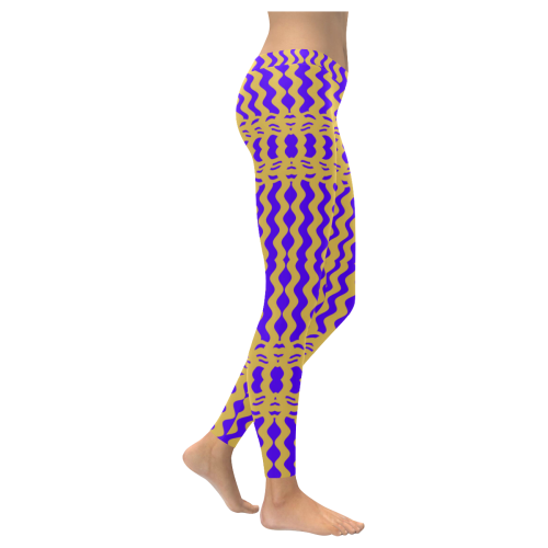 Purple Yellow Modern  Waves Lines Women's Low Rise Leggings (Invisible Stitch) (Model L05)