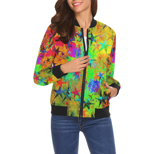 stars and texture colors All Over Print Bomber Jacket for Women (Model H19)