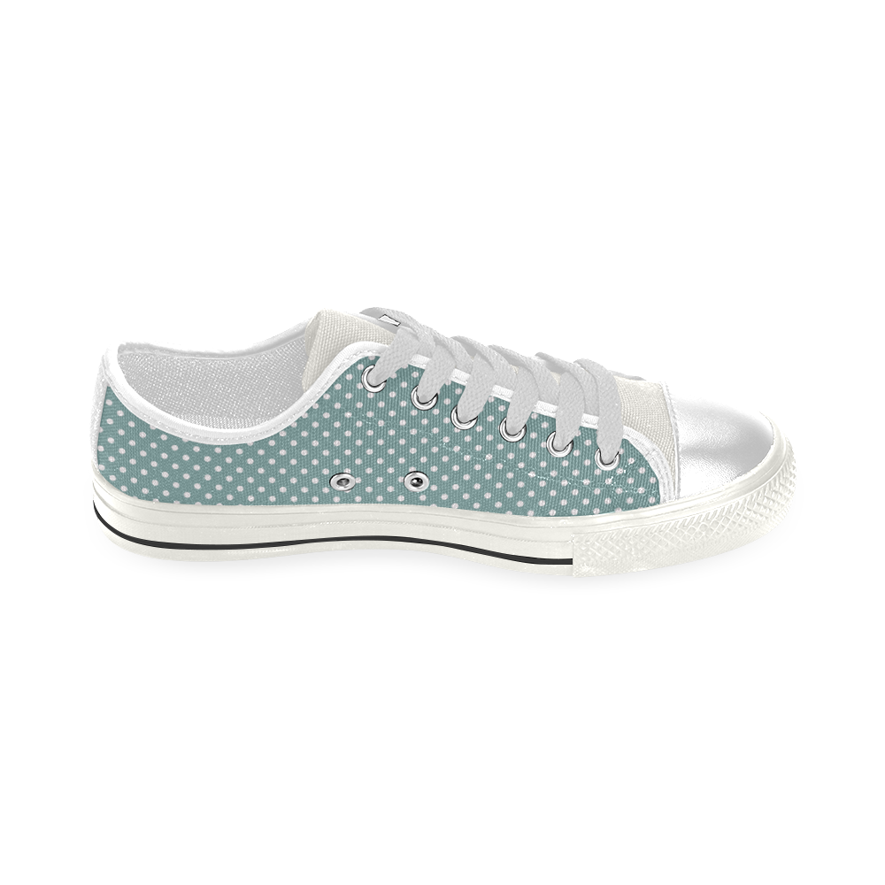 Silver blue polka dots Low Top Canvas Shoes for Kid (Model 018)
