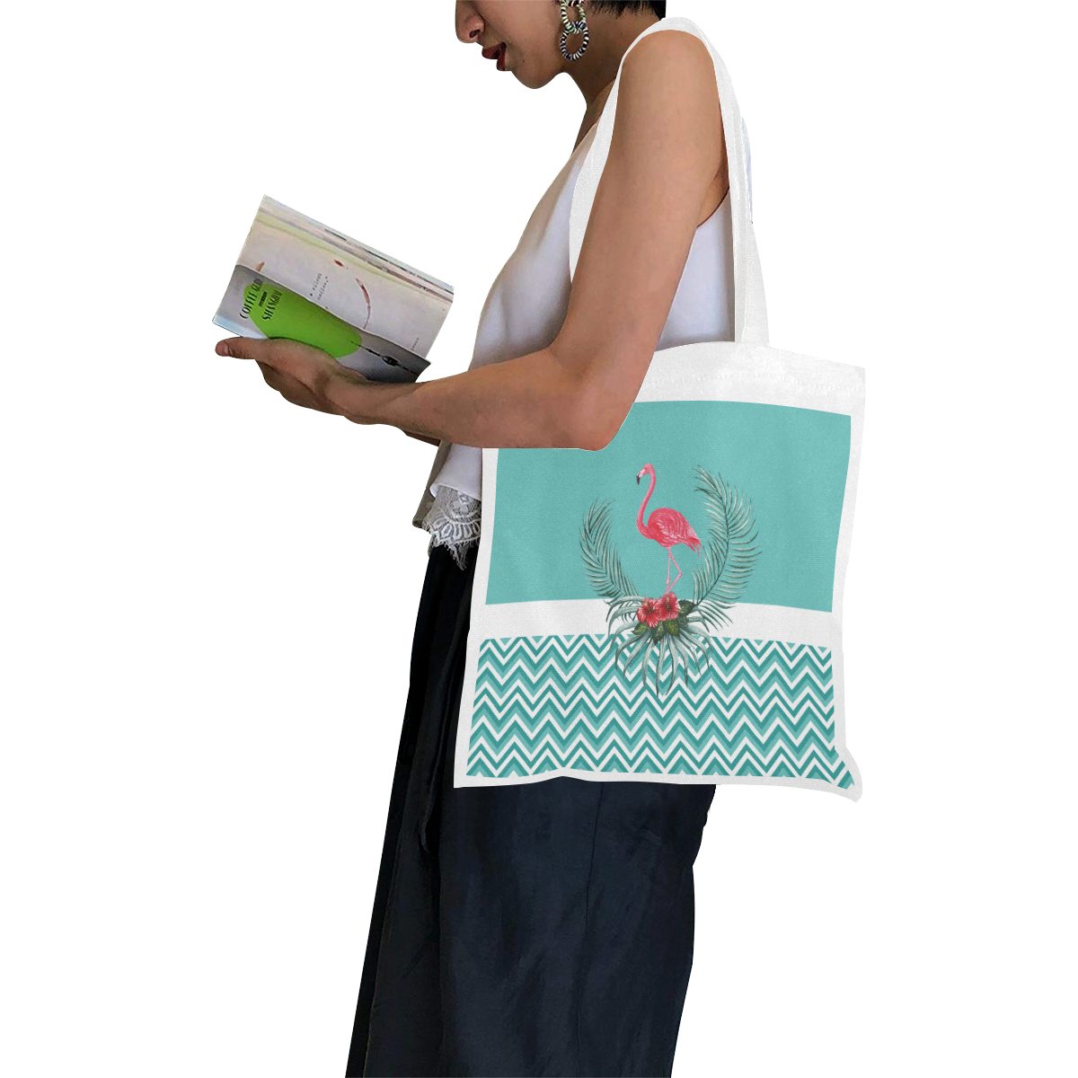 Retro Flamingo Chevron Canvas Tote Bag/Small (Model 1700)