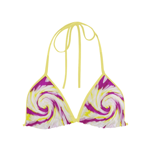 Pink Yellow Tie Dye Swirl Abstract Custom Bikini Swimsuit Top