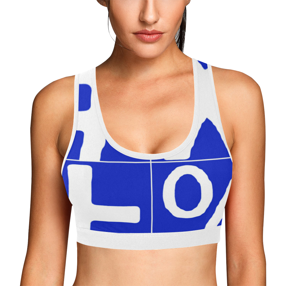NUMBERS Collection Symbols White/Blue Women's All Over Print Sports Bra (Model T52)