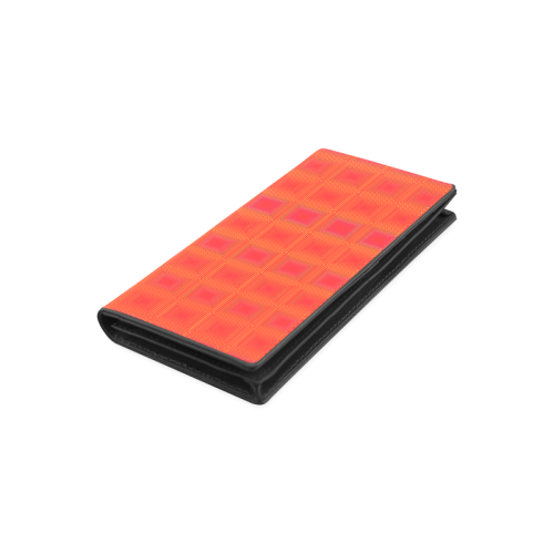 Red orange multicolored multiple squares Women's Leather Wallet (Model 1611)