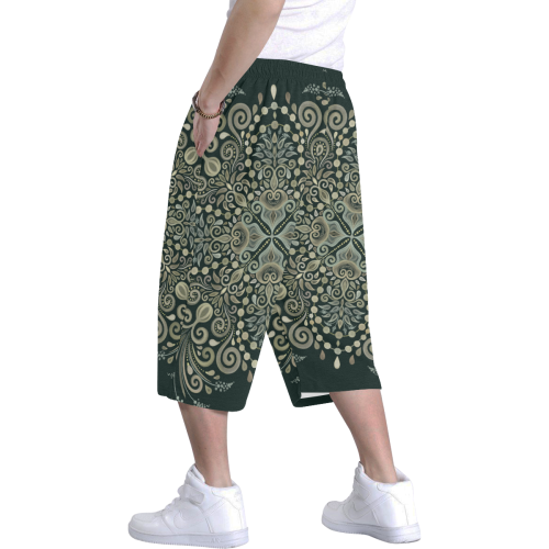 Brown Green Gold Pearl Jewel Vintage Mandala Men's All Over Print Baggy Shorts (Model L37)