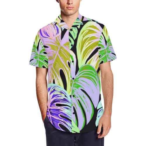 Pretty Leaves C by JamColors Men's Short Sleeve Shirt with Lapel Collar (Model T54)