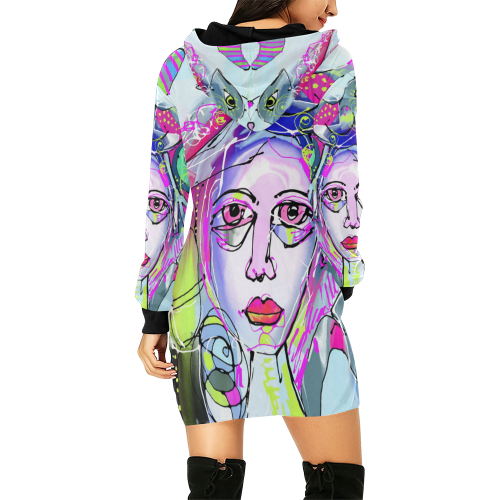 Abstract Girl All Over Print Hoodie Mini Dress (Model H27)