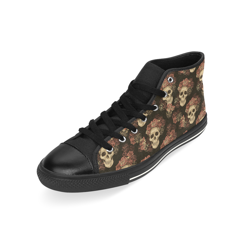 Skull and Rose Pattern High Top Canvas Shoes for Kid (Model 017)