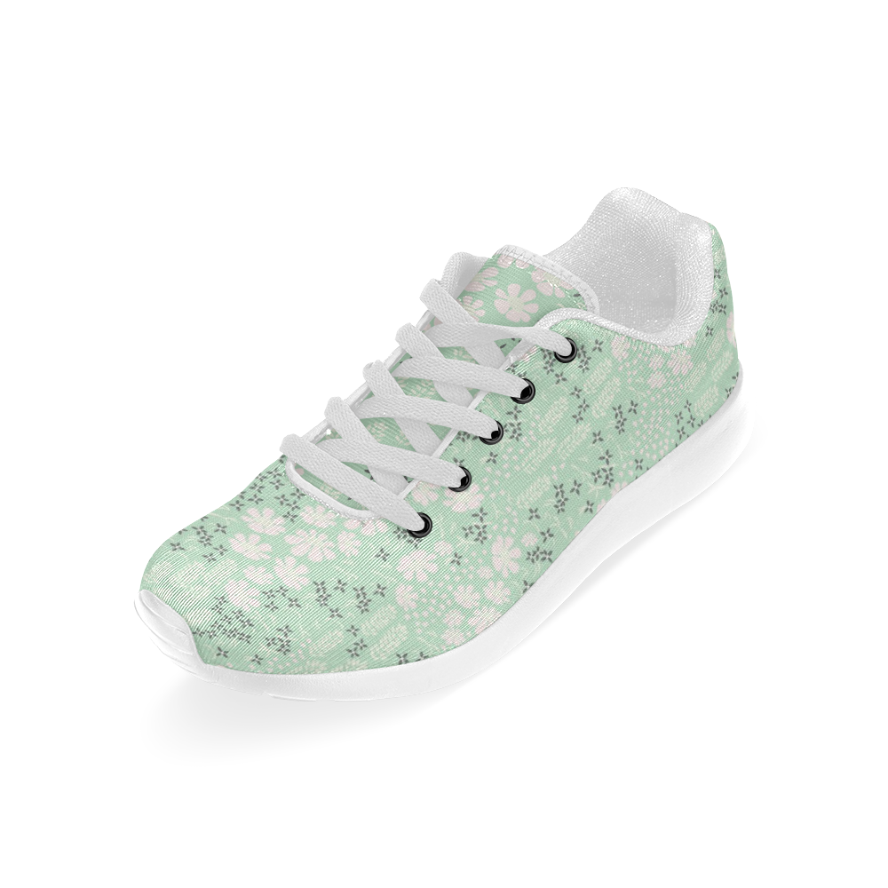 Mint Floral Pattern Kid's Running Shoes (Model 020)