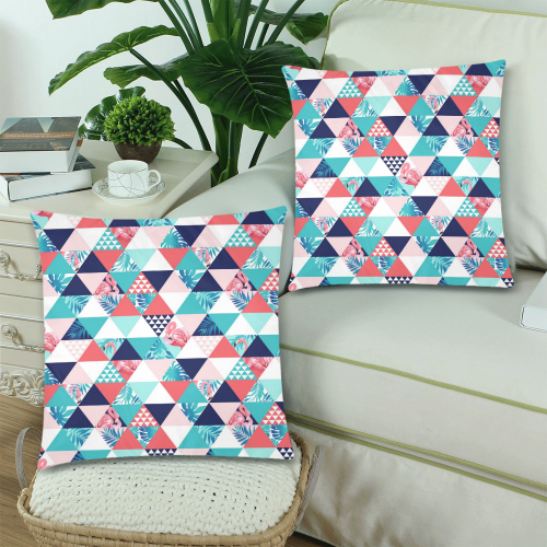 Flamingo Triangle Pattern Custom Zippered Pillow Cases 18"x 18" (Twin Sides) (Set of 2)