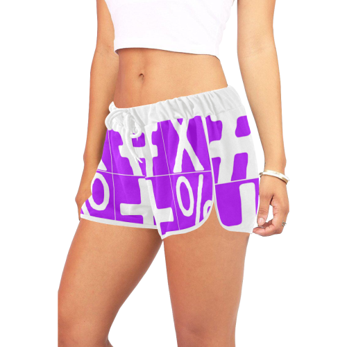 NUMBERS Collection Symbols White/Purple Women's All Over Print Relaxed Shorts (Model L19)