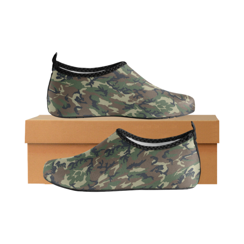 Woodland Forest Green Camouflage Kids' Slip-On Water Shoes (Model 056)