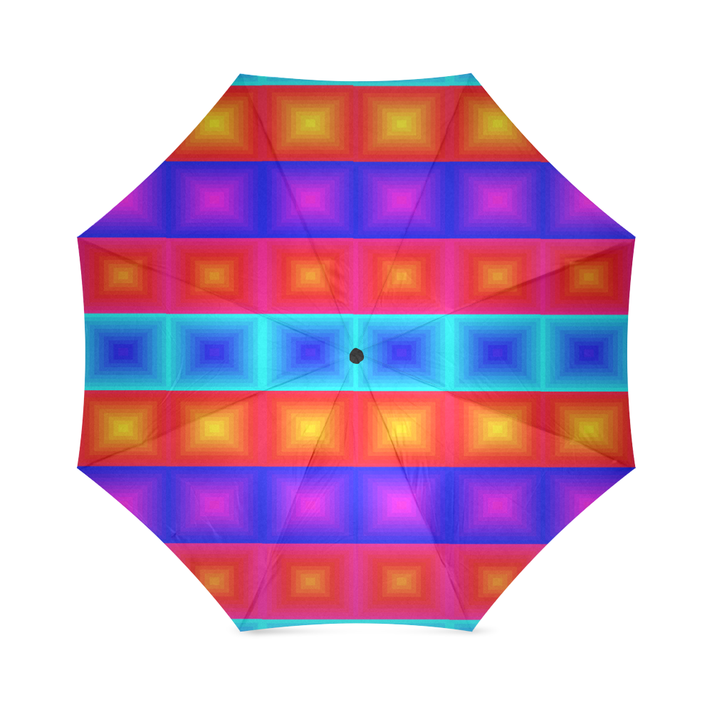 Red yellow blue orange multicolored multiple squares Foldable Umbrella (Model U01)