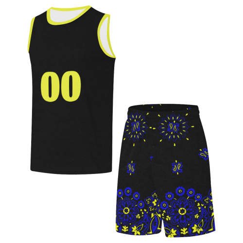 blue yellow bandana shorts black top All Over Print Basketball Uniform