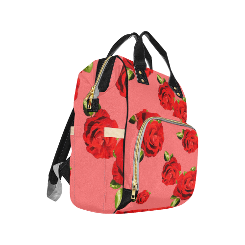 Fairlings Delight's Floral Luxury Collection- Red Rose Multi-Function Diaper Backpack 53086c10 Multi-Function Diaper Backpack/Diaper Bag (Model 1688)