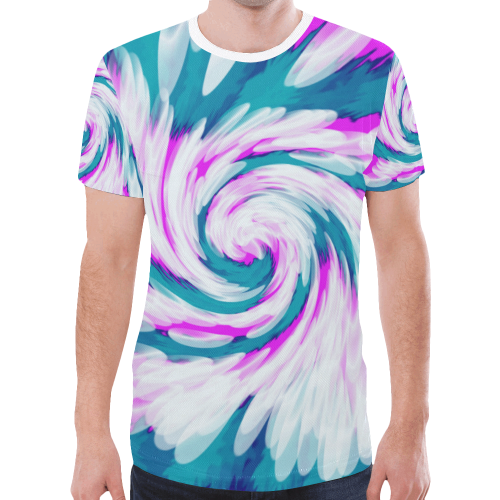 Turquoise Pink Tie Dye Swirl Abstract New All Over Print T-shirt for Men (Model T45)