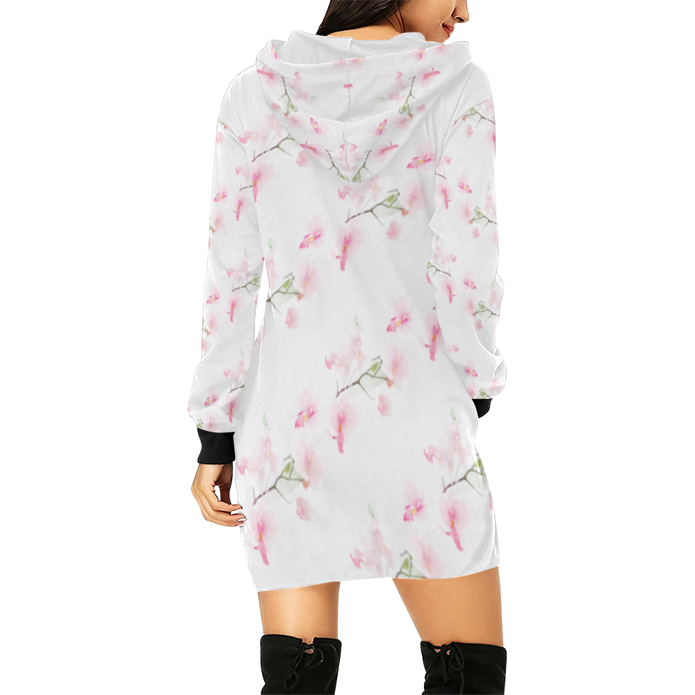 Pattern Orchidées All Over Print Hoodie Mini Dress (Model H27)