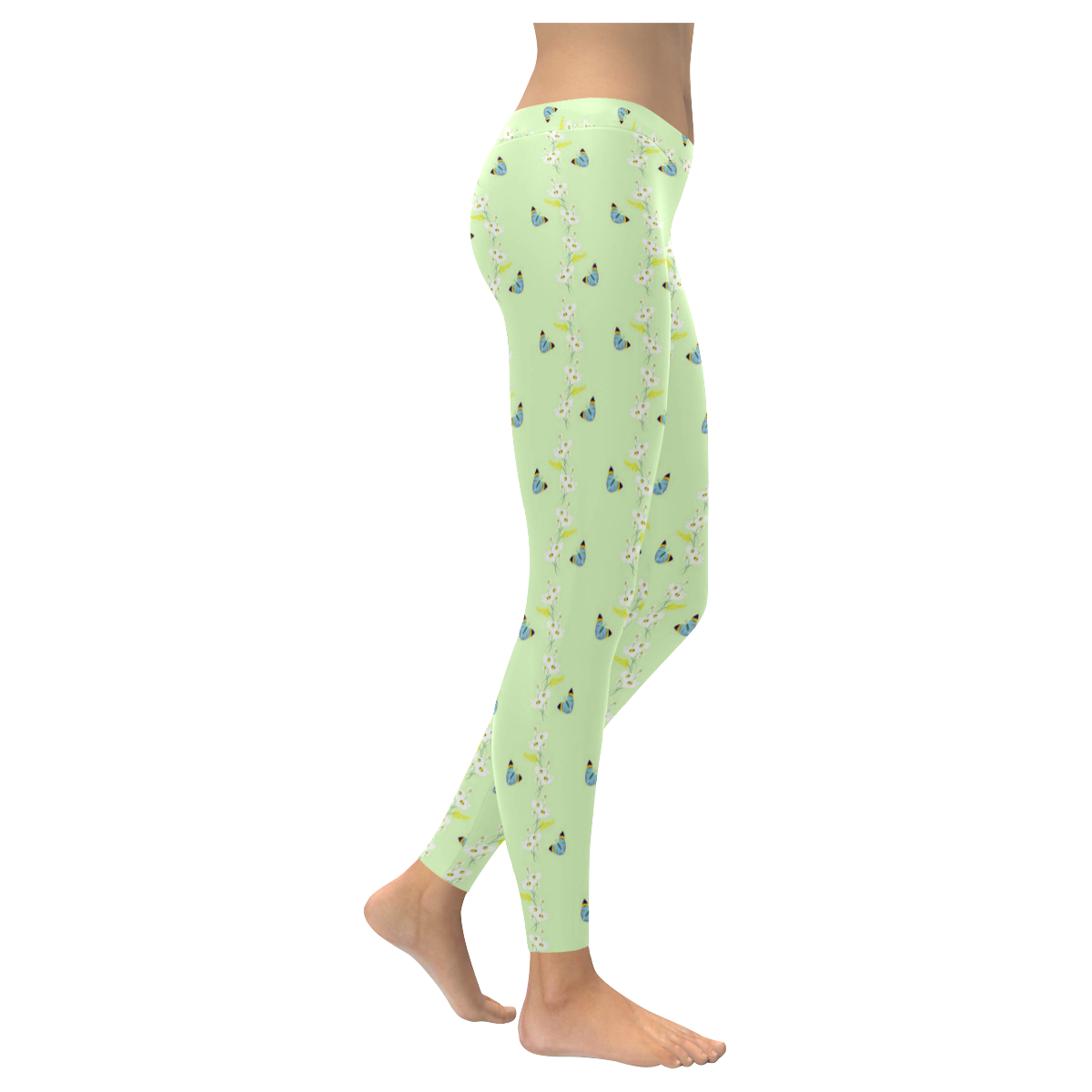 Flowers and butterflies Women's Low Rise Leggings (Invisible Stitch) (Model L05)