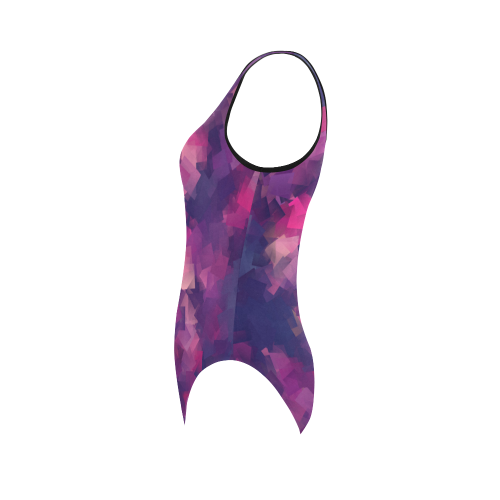 purple pink magenta cubism #modern Vest One Piece Swimsuit (Model S04)