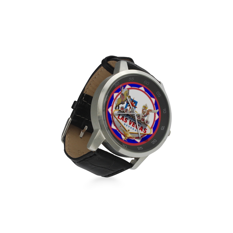LasVegasIcons Poker Chip - Vegas Sign Unisex Stainless Steel Leather Strap Watch(Model 202)