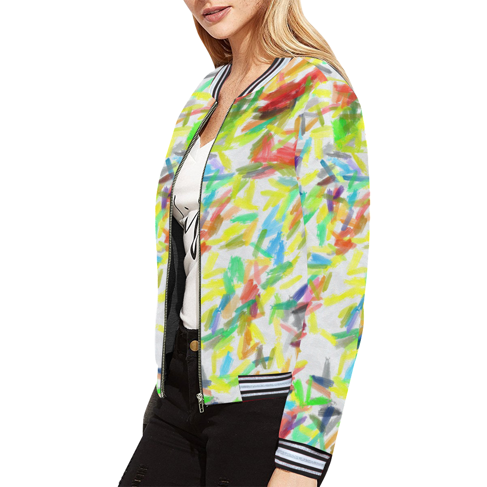 Colorful brush strokes All Over Print Bomber Jacket for Women (Model H21)