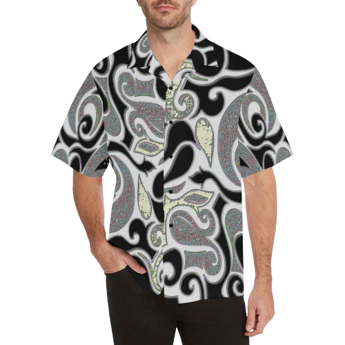 abstract doodle in black and white Hawaiian Shirt (Model T58)